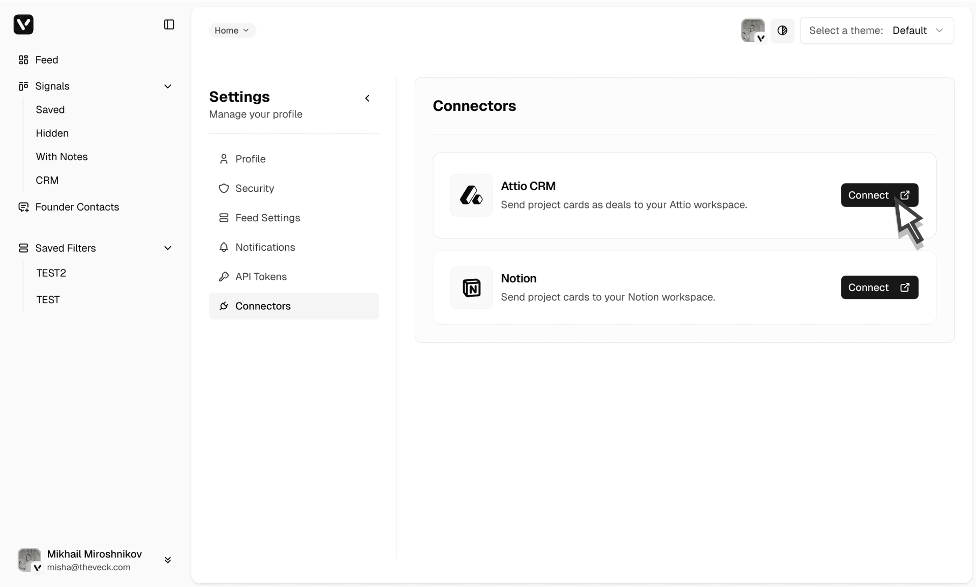 Selecting Attio workspace — light theme