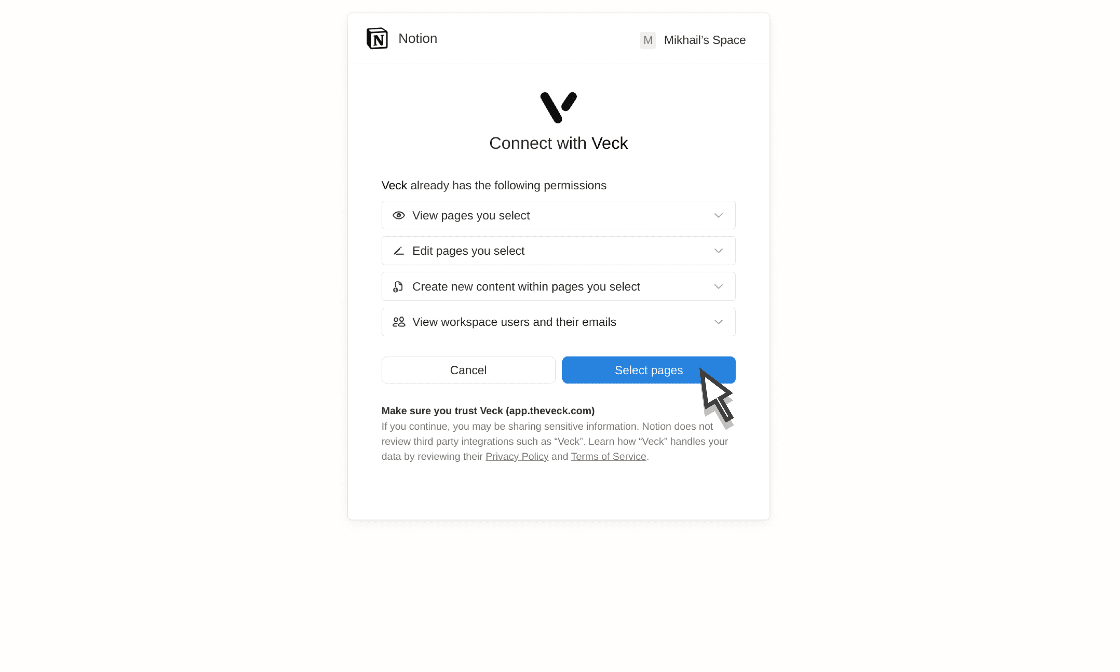 Notion connection — light theme