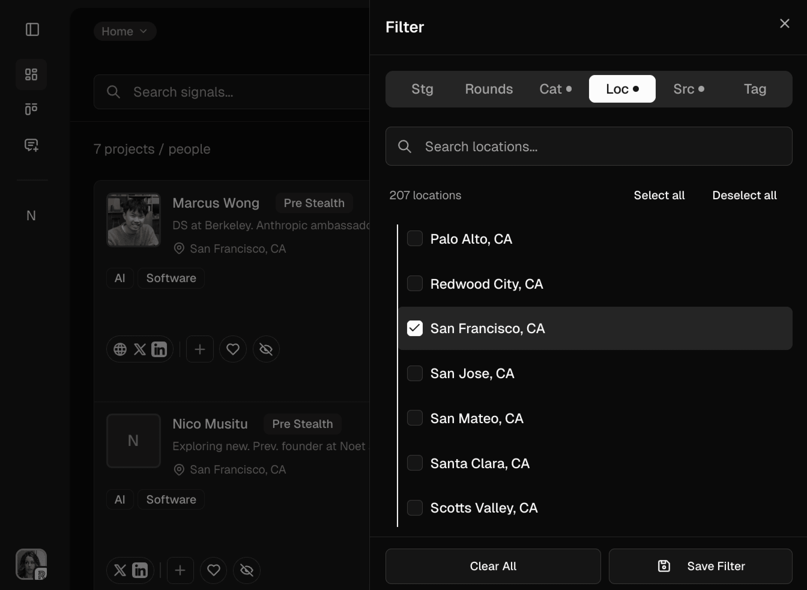 Smart filtering — dark theme
